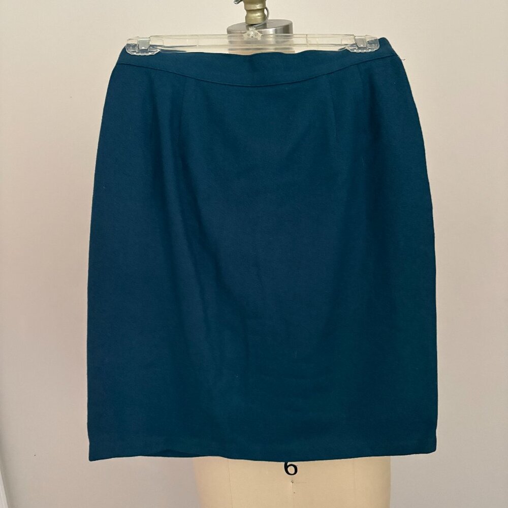 Sag Harbor Women's Wool Skirt Pencil Peacock Blue Party Corporate Office Chic 10